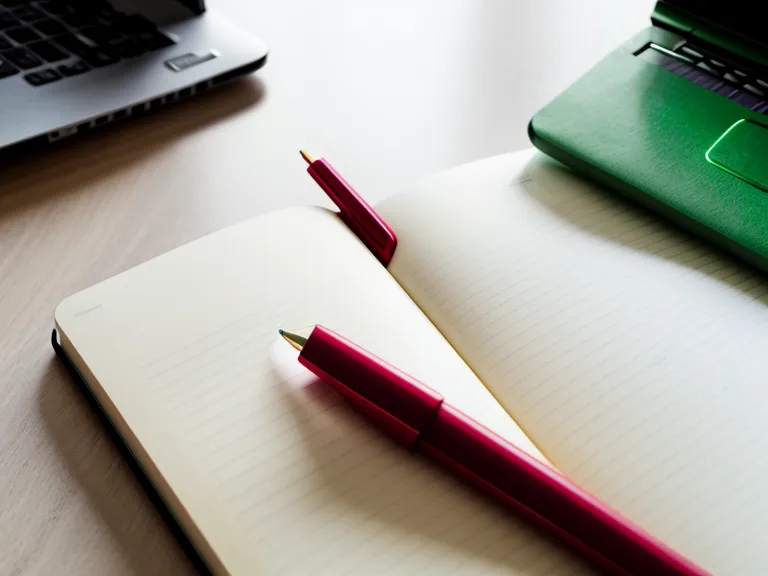 Notizbuch mit Rotstift und Textmarker neben einer Computermaus als Symbol für das Bewerten und Sortieren von Clips in Final Cut Pro.