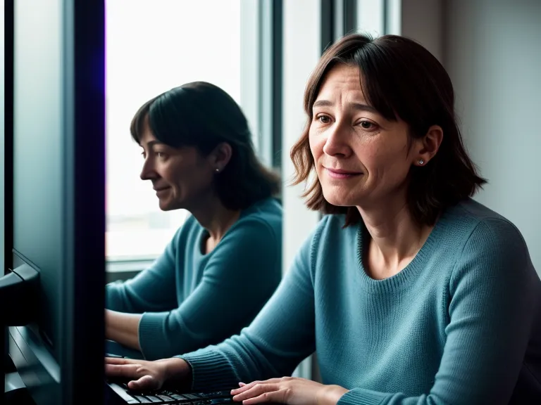 Spiegelung einer zufriedenen Frau am Bildschirm beim Final Cut Pro Videoschnitt am späten Abend